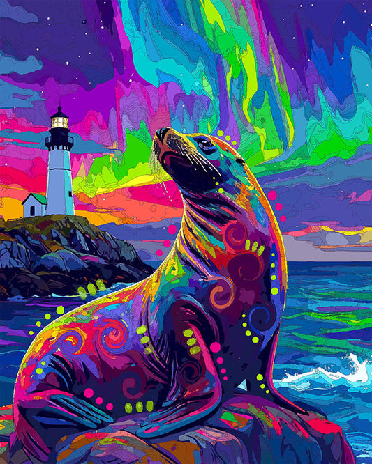 The Northern Lights Lighthouse Seal Mini Print (Ltd. Edition) (030526)