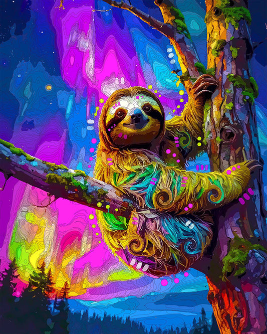 The Northern Lights Tree Sloth Mini Print (Ltd. Edition) (050526)