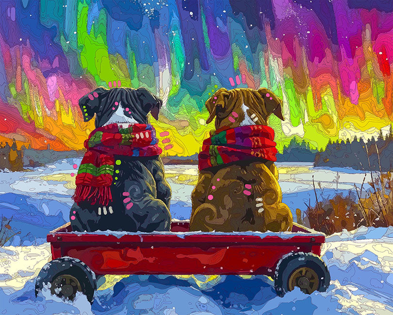 The Northern Lights Wagon Pups Mini Print (Ltd. Edition) (022026)