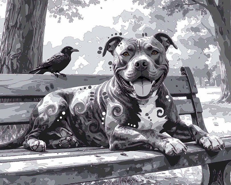The Park Bench Pittie With Crow Mini Print (Ltd. Edition) (040626)