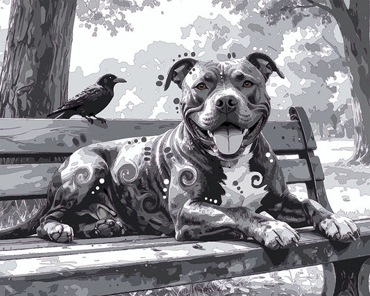 The Park Bench Pittie With Crow Mini Print (Ltd. Edition) (040626)