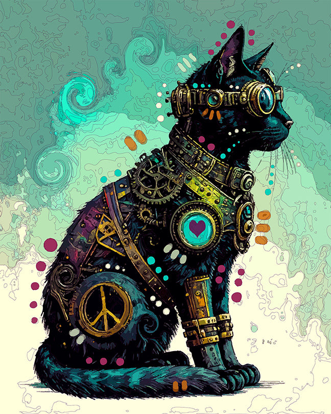 The Peace And Love Steampunk Cat Mini Print (Ltd. Edition) (060226)