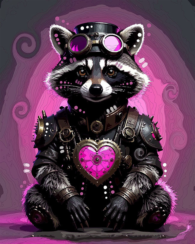 The Peaceful Steampunk Heart Raccoon Mini Print (Ltd. Edition) (122225)