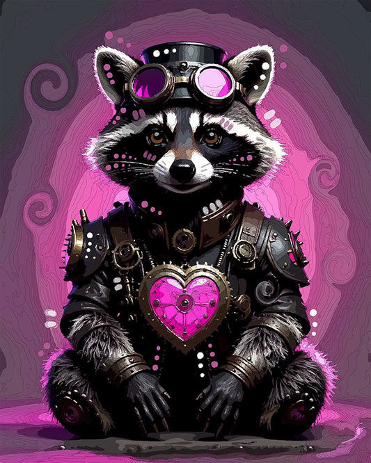 The Peaceful Steampunk Heart Raccoon Mini Print (Ltd. Edition) (122225)