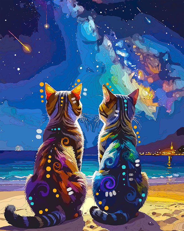 The Perseid Meteor Milky Way Cats Mini Print (Ltd. Edition) (081226)