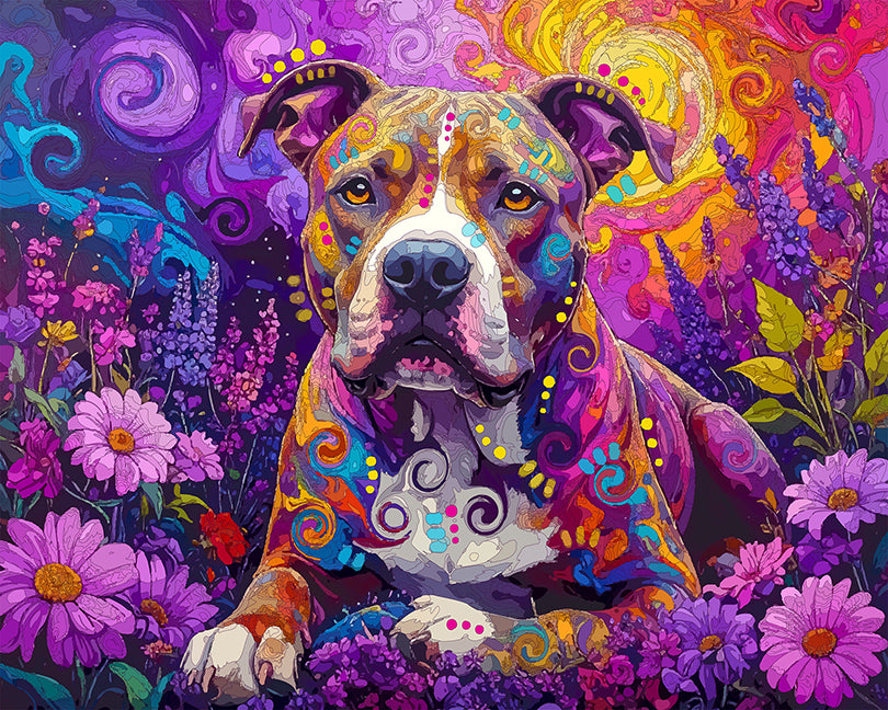 The Purple Floral Field Pittie Mini Print (Ltd. Edition) (102925)