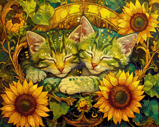 The Sleeping Little Sunflower Kittens Mini Print (Ltd. Edition) (042126)