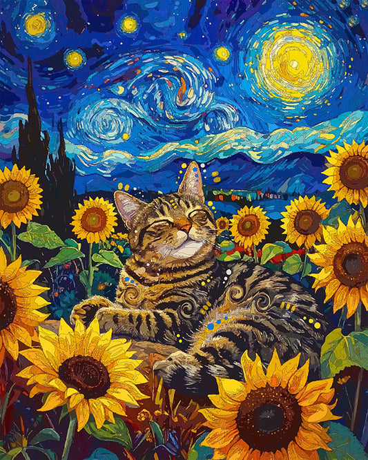 The Sleepy Starry Sunflower Tabby Mini Print (Ltd. Edition) (041726)