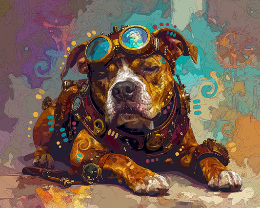 The Sleepy Steampunk Staffy Mini Print (Ltd. Edition) (040726)