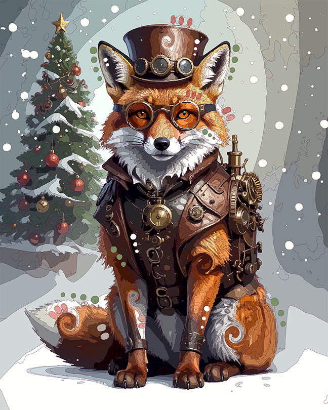 The Snowy Steampunk Christmas Fox Mini Print (Ltd. Edition) (112525)
