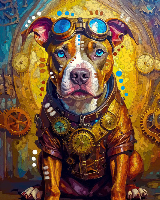 The Soulful Blue Eyed Steampunk Pittie Mini Print (Ltd. Edition) (040326)