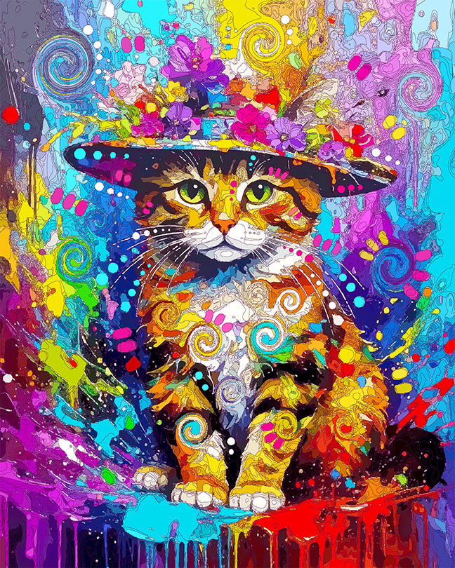 The Splashy Hat Cat Mini Print (Ltd. Edition) (071326)