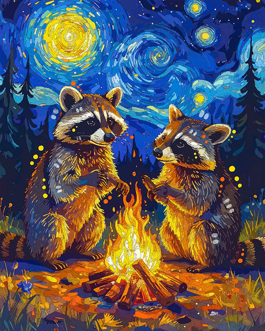 The Starry Campfire Raccoons Mini Print (Ltd. Edition) (033026)