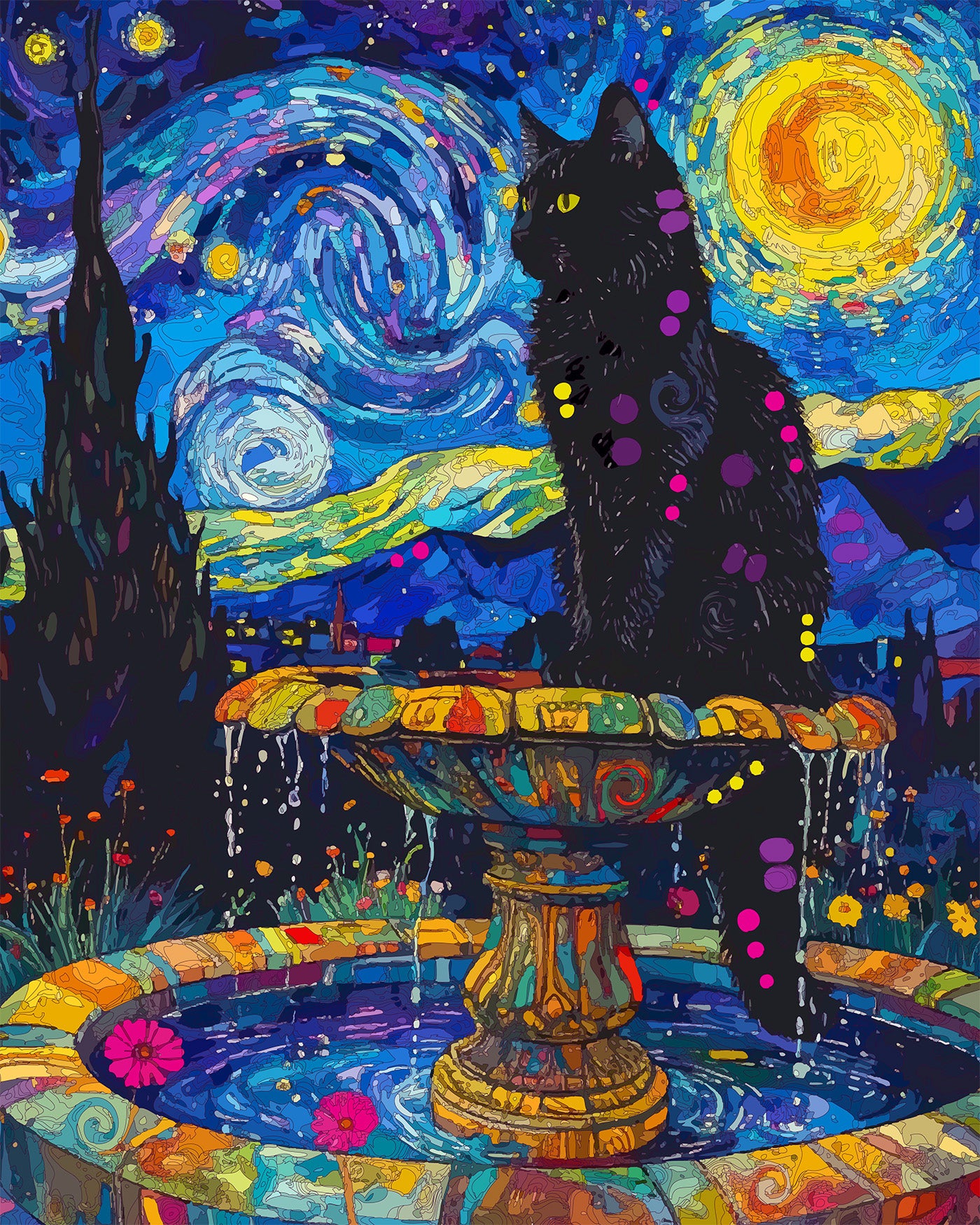 The Starry Fountain Cat Mini Print (Ltd. Edition) (082026)
