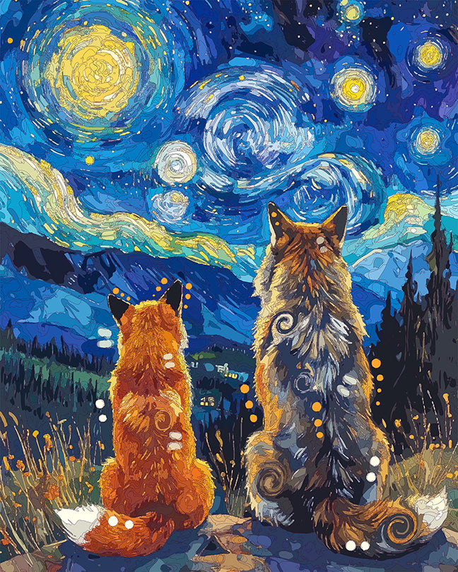 The Starry Fox And Wolf Mini Print (Ltd. Edition) (070326)