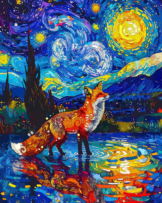 The Starry Lake Reflection Fox Mini Print (Ltd. Edition) (031826)