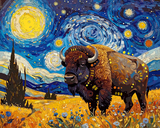 The Starry Night Bison Mini Print (Ltd. Edition) (010726)
