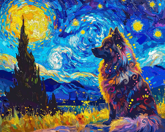 The Starry Night Keeshond Mini Print (Ltd. Edition) (040126)