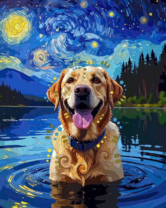The Starry Night Lake Lab Mini Print (Ltd. Edition) (030626)