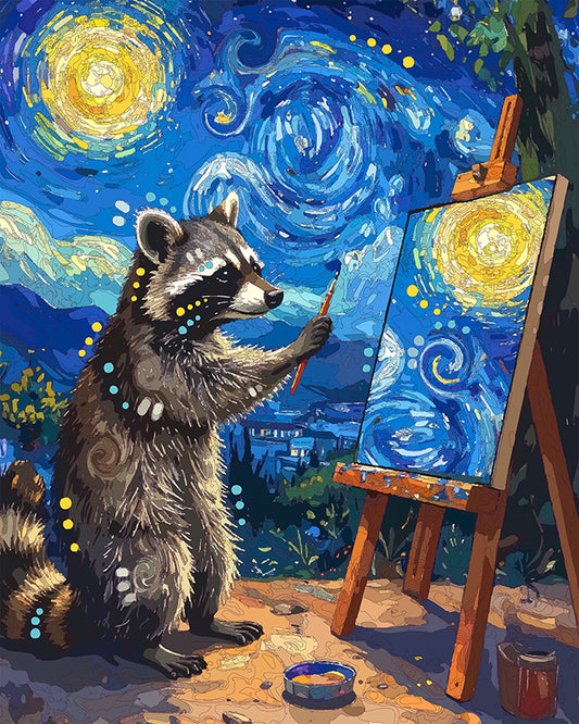 The Starry Night Raccoon Painter Mini Print (Ltd. Edition) (042126)