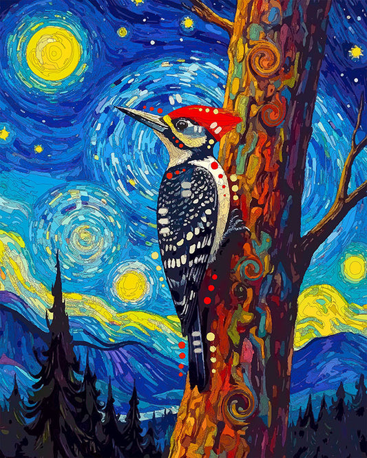 The Starry Night Woodpecker Mini Print (Ltd. Edition) (031326)