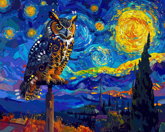 The Starry Perched Owl Mini Print (Ltd. Edition) (020326)