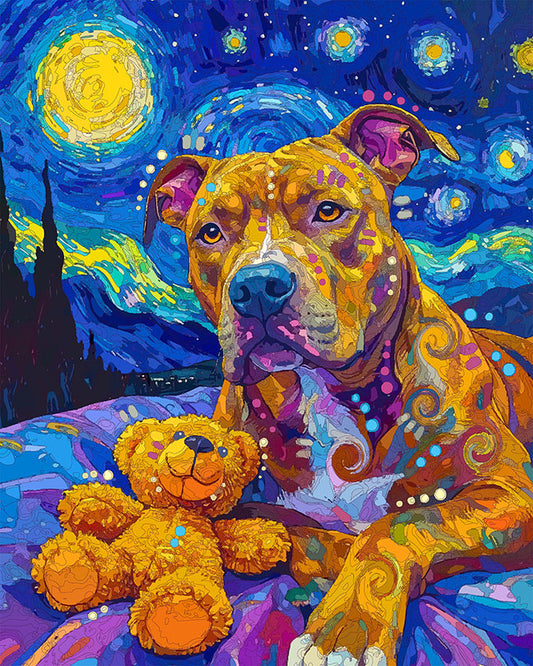 The Starry Pittie And Bear Night Mini Print (Ltd. Edition) (032026)