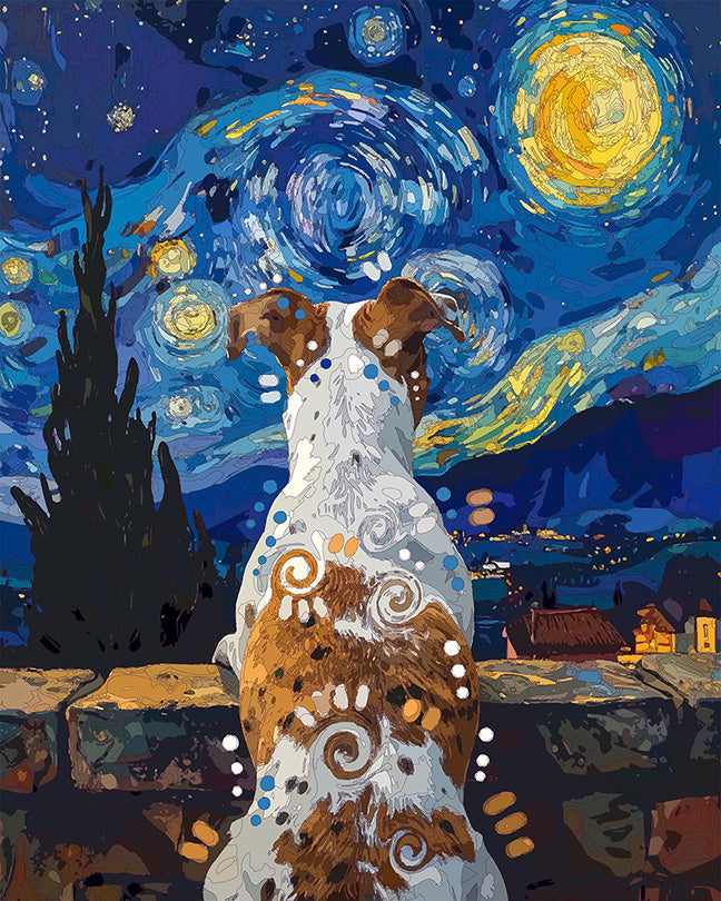 The Starry Spotted Stone Wall Pittie Mini Print (Ltd. Edition) (082426)