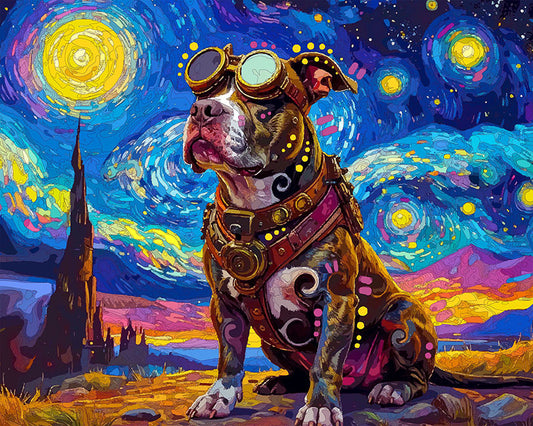 The Starry Steampunk Observer Pittie Mini Print (Ltd. Edition) (032626)