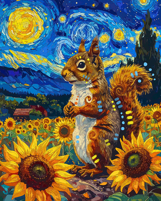 The Starry Sunflower Squirrel Mini Print (Ltd. Edition) (031826)