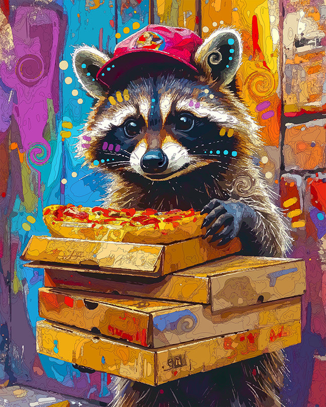The Stealing Take Out Pizza Raccoon Mini Print (Ltd. Edition) (072926)