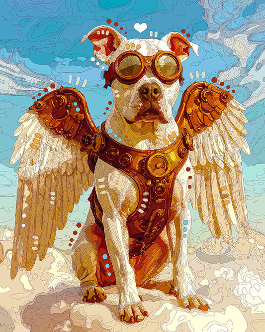 The Steampunk Angel White Pittie Mini Print (Ltd. Edition) (082225)