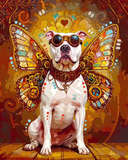 The Steampunk Butterfly White Pittie Mini Print (Ltd. Edition) (102425)