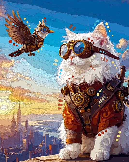 The Steampunk City Bird And Kittie Mini Print (Ltd. Edition) (042326)
