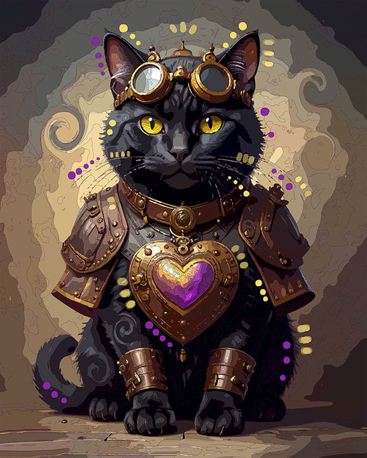 The Steampunk Heart Guardian Cat Mini Print (Ltd. Edition) (121725)