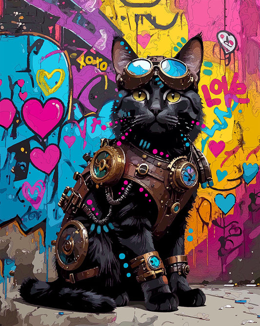The Steampunk Love Wall Black Cat Mini Print (Ltd. Edition) (030626)