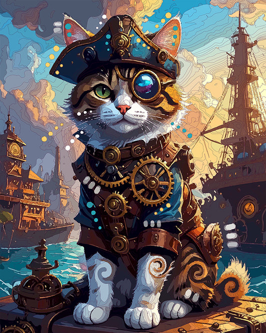 The Steampunk Pirate Cat Mini Print (Ltd. Edition) (043026)