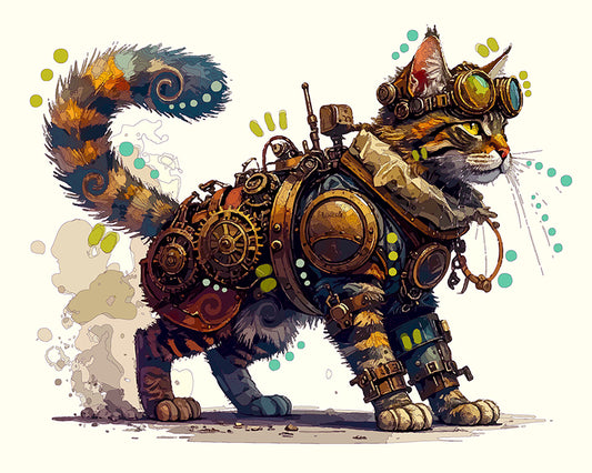 The Steampunk Traveler Cat Mini Print (Ltd. Edition) (060826)