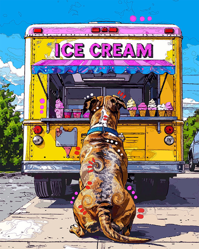 The Throwback Ice Cream Truck Pittie Mini Print (Ltd. Edition) (061526)