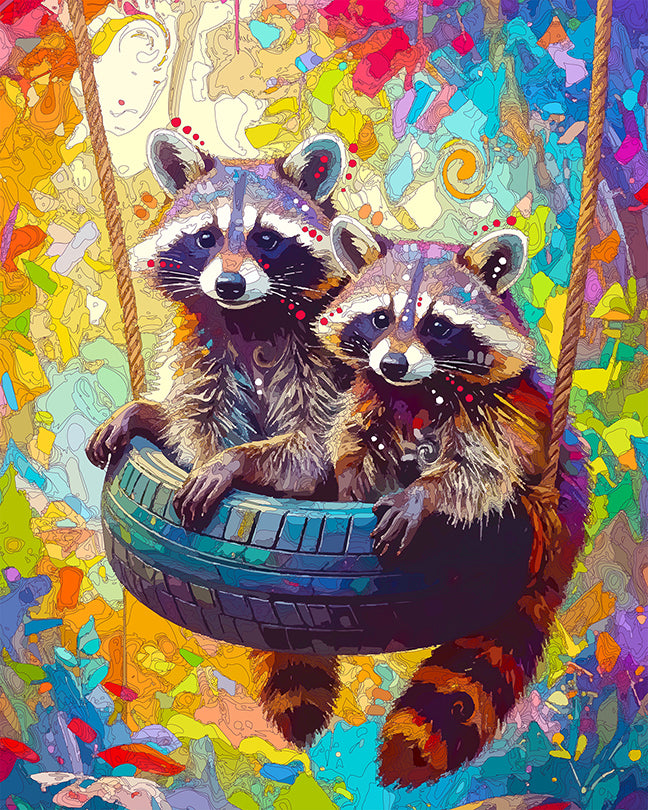 The Tire Swing Raccoons Mini Print (Ltd. Edition) (090125)