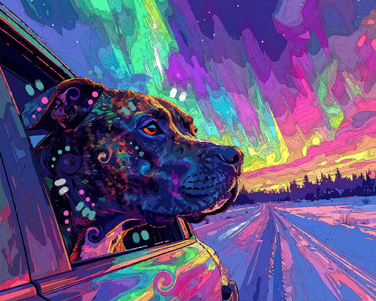The Traveling Northern Lights Pittie Mini Print (Ltd. Edition) (021726)