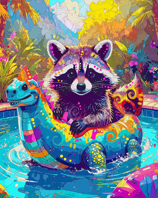 The Tropical Dino Float Raccoon Mini Print (Ltd. Edition) (110425)